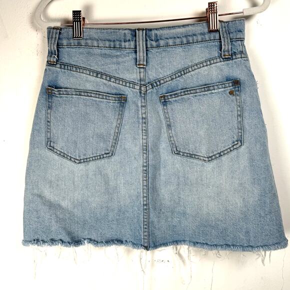 Madewell Women's Blue Rigid Denim A-Line Cut Out Edition Mini Skirt Size 27 - Picture 2 of 10